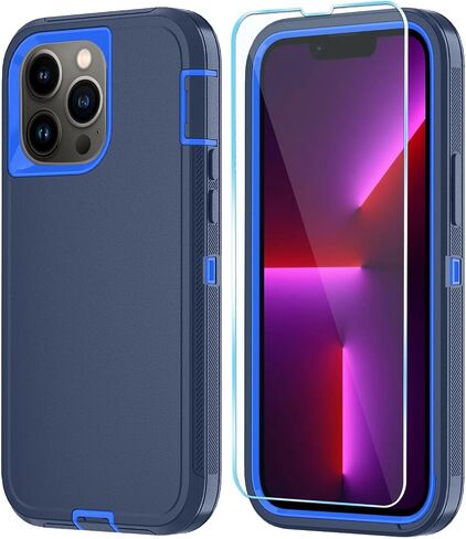 Phone Case for iPhone 13 Pro Case with HD Screen Protector, Heavy Duty Shockproof & DustProof & Dropproof 3-Layer Cover Phone Case for iPhone 13 Pro (6.1'') (PurpleSkyBlue) in Saudi Arabia