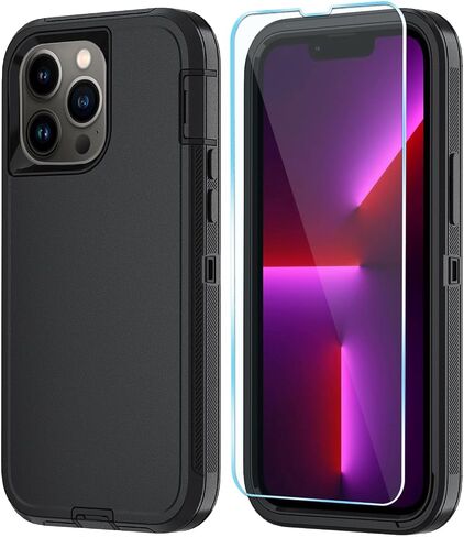 Phone Case for iPhone 13 Pro Case with HD Screen Protector, Heavy Duty Shockproof & DustProof & Dropproof 3-Layer Cover Phone Case for iPhone 13 Pro (6.1'') (PurpleSkyBlue) in Saudi Arabia