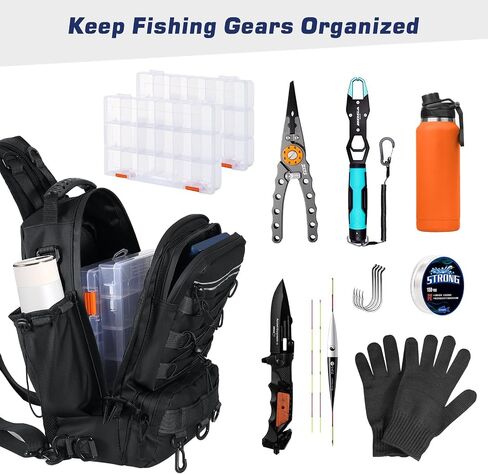 MoKo Fishing Backpack Sling Bag with Rod & Gear Holder, Nylon Waterproof Fishing Tackle Storage Bag for Fishing, Camping, Hiking, Hunting, Fishing Gifts for Men Father, Black in Saudi Arabia
