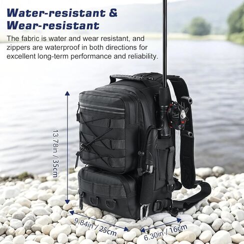 MoKo Fishing Backpack Sling Bag with Rod & Gear Holder, Nylon Waterproof Fishing Tackle Storage Bag for Fishing, Camping, Hiking, Hunting, Fishing Gifts for Men Father, Black in Saudi Arabia