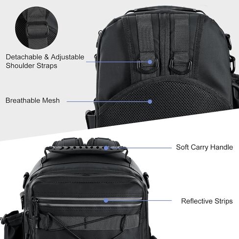 MoKo Fishing Backpack Sling Bag with Rod & Gear Holder, Nylon Waterproof Fishing Tackle Storage Bag for Fishing, Camping, Hiking, Hunting, Fishing Gifts for Men Father, Black in Saudi Arabia