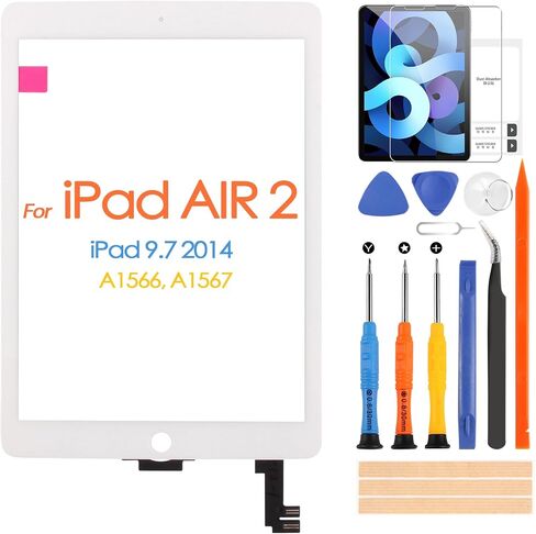 استبدال شاشة iPad Air 2، شاشة تعمل باللمس لجهاز iPad Air 2 الجيل الثاني 9.7 بوصة A1566 A1567 لوحة زجاجية تعمل باللمس وأدوات إصلاح (بدون زر الصفحة الرئيسية، وليس LCD) in Saudi Arabia