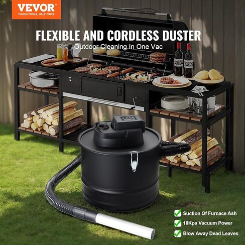 VEVOR Cordless Ash Vacuum Cleaner, 15L Capacity Powerful Suction, Portable Vacuum Cleaner with Reverse Suction, 5.9 ft Power Cable, 10 Kpa Max. Vacuum, for Fireplaces, Pellet Stoves, Wood Stove, Black in Saudi Arabia