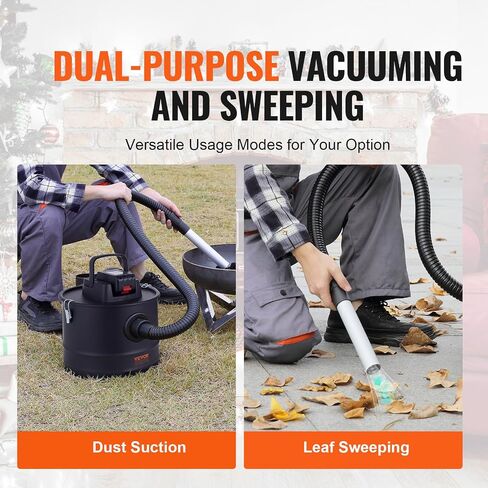 VEVOR Cordless Ash Vacuum Cleaner, 15L Capacity Powerful Suction, Portable Vacuum Cleaner with Reverse Suction, 5.9 ft Power Cable, 10 Kpa Max. Vacuum, for Fireplaces, Pellet Stoves, Wood Stove, Black in Saudi Arabia