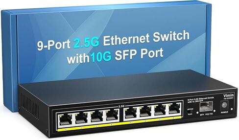8 Port Unmanaged Ethernet Switch with 10G SFP, VIMIN 8-Port Base-T Ports with 60Gbps Switching Capacity, Metal Housing, Fanless, for Desktop in Kuwait