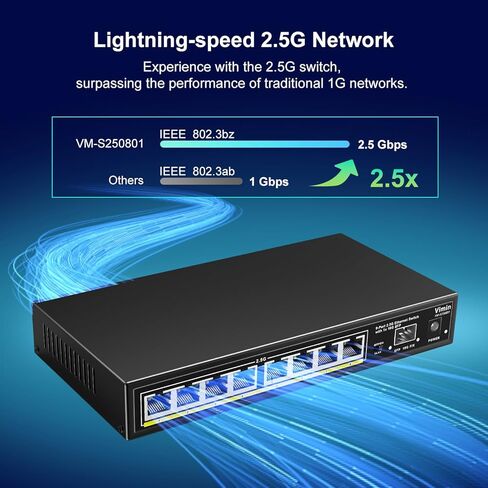 8 Port Unmanaged Ethernet Switch with 10G SFP, VIMIN 8-Port Base-T Ports with 60Gbps Switching Capacity, Metal Housing, Fanless, for Desktop in Kuwait