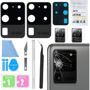 2PCS Galaxy S20 Ultra Back Rear Camera Lens Glass Replacement, ASDAWN Back Lens Glass for Samsung Galaxy S20 Ultra 6.9 inches All Carriers with Free Lens Film + Installation Manual + Repair Tool Set