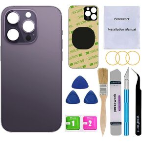 OEM Rear Back Glass Replacement for iPhone 14 Pro 6.1 inches with Reparing Tool Kit and Manual (Deep Purple)