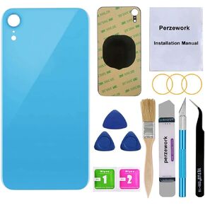 Perzework OEM Rear Back Glass Replacement for iPhone XR 6.1 inches with Reparing Toolkit and Pre-Installed Adhesive (Black)