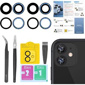 2 Pack Back Rear Camera Lens Glass Replacement for iPhone 11 with Pre-Installed Adhesive, Include Repair Tool Set+ Installation Manual+ Camera Lens Protector