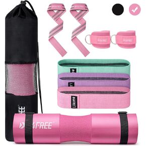 G4Free 9Pcs Barbell Pad Set for Squat, Hip Thrusts, Lunges, Leg day, Standard Olympic Bars with 2 Gym Ankle Safety Straps, 3 Hip Resistance Bands, 2 Lifting Strap, Barbell Pad, and Carry Bag