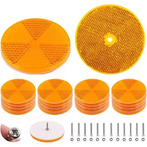 Swpeet 45Pcs Round Front Reflector Driveway Trailer Reflectors, 3 Colors of Reflective Mailbox Reflector with Center Mounting Hole with 304 Stainless Steel Screw Used for Roads Mailboxes Tunnels