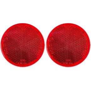[Qty 2] [Red] 2" Inch Round Reflector Bike,Trailer, Truck, Boat, Mailbox, Construction, Equipment, RV, Camper with Super Strong Adhesive DOT/SAE Approved (Red)