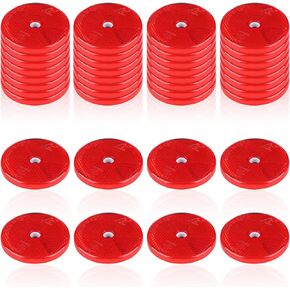 Kingdder 32 Pcs Front Reflector Round Reflector for Driveway Fence Gate Posts Trailers Safety Reflectors with Center Mounting Holes Automobiles Boats Mailboxes Reflector (Red)