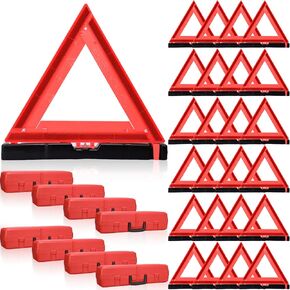 Warning Triangle DOT Approved Foldable Emergency Safety Warning Triangles Reflective Road Safety Triangle with Carrying Case Heavy Base Roadside Safety Warning Sign for Car Truck (24 Pcs)