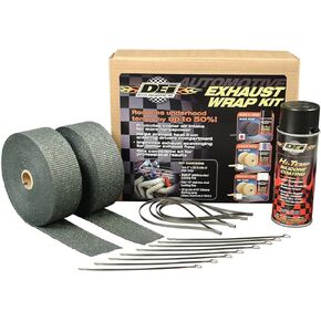 Design Engineering 010112 Exhaust/Header Wrap Kit with Hi-Temp Silicone Coating Spray - Tan Wrap/Aluminum Spray