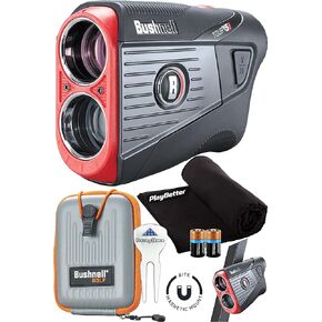 Bushnell Tour V5 Golf Laser Rangefinder Patriot Pack PlayBetter Bundle | with Carrying Case, Divot Tool, PlayBetter Microfiber Towel and Two Batteries | Best Golf Rangefinder | Pinseeker Jolt, 6X Mag | 201901P 201911P