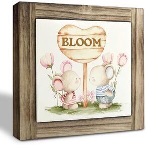 Spring Wood Sign, Box Wood Plaques Desk Décor, Bloom Wood Box Sign Home Decor, Flower Bloom Decor - 5.9 x 5.9 inch Wood Sign, Inspirational Table Sign, Farmhouse Tabletop Decor, Spring Decorations