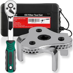 Universal Oil Filter Wrench, Adjustable 3 Jaw Oil Filter Remover Tools from 2-1/8 To 4-1/2 inches (54-115mm),with 72 Tooth Quick Release Ratchet,Storage Case Included