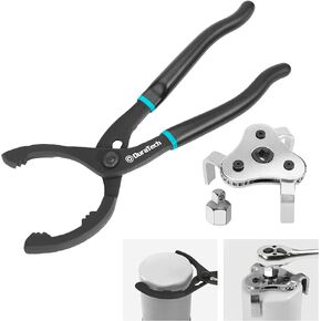 DURATECH 2-Piece 12 Inch Oil Filter Pliers & 3 Jaw Adjustable Oil Filter Removal Wrench, for Cars, Motorcycles and Trucks