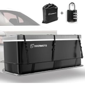 DEERMOTO Hitch Cargo Carrier Bag Waterproof 600D PVC Cargo Bag for Hitch Carriers Rainproof Hitch Cargo Carrier Bags for All Vehicles with Steel Trailer Basket Black and Grey (19 Cubic Feet)