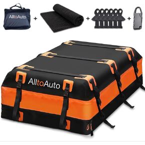 AlltoAuto Car Rooftop Cargo Carrier Bag, 100% Waterproof 21 Cubic Feet, Protective Mat, Storage Bag, Straps&Hooks Include, Soft Shell Carrier Bag for All Cars and Truck with or Without Racks