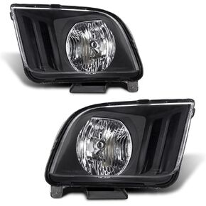 for 2005 2006 2007 2008 2009 Ford Mustang Headlight Assembly compatible with 05 06 07 08 09 Ford Mustang Clear Lens Chrome Housing Headlamp Replacement Left and Right Pair