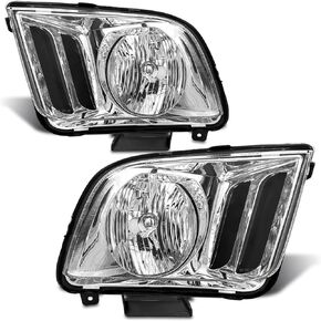 for 2005 2006 2007 2008 2009 Ford Mustang Headlight Assembly compatible with 05 06 07 08 09 Ford Mustang Clear Lens Chrome Housing Headlamp Replacement Left and Right Pair