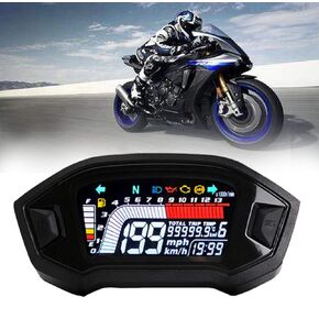 BLUERICE Real Color Digital Motorcycle Speedometer 199 Kph Mph Universal Speedometer Odometer Motorcycle Gauge Water Temperature Gauge with Bracket