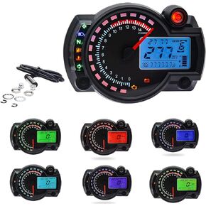 KAOLALI Motorcycle Digital Speedometer Tachometer Motorcycle Speedometer Odometer 7 Colors LCD Backlight Adjustable Digital Gauge Meter R-X-2-N 14000RPM MAX 299KM/H