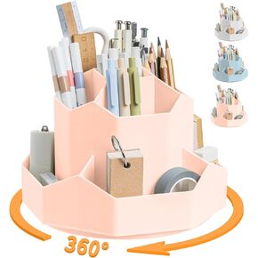 Pencil Pen Holder for Desk,9 Slots 360 Degree Rotating Desk Organizers,Desktop Storage Stationery Supplies Organizer, Cute Pencil Cup Pot For Office, School, Home(White)