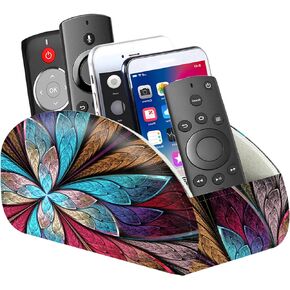 YAPISHI All-in-One Leather Brown TV Remote Holder for Remote Conrtols with 5 Compartments Nightstand Desktop Media Player Remote Caddy Storage Box Organizer Tray for Mobile Office Phone Controller