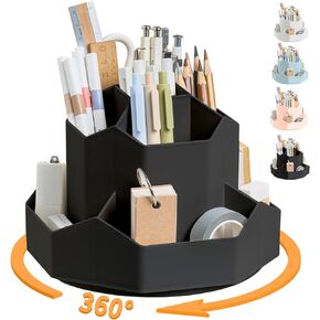 Pencil Pen Holder for Desk,9 Slots 360 Degree Rotating Desk Organizers,Desktop Storage Stationery Supplies Organizer, Cute Pencil Cup Pot For Office, School, Home(White)