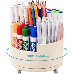 HBlife 5.9 Inch Large Pencil Pen Holder, 5Slots 360 Degree Rotating Desk Organizers and Accessories, Desktop Storage Stationery Supplies Cute Pencil Cup Pot for Office, School, Art Supply, Black