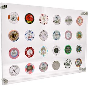 Casino Poker Chip Display Holder for 24 Chips or Coins | Wall Mounted Display Case Hardware Included