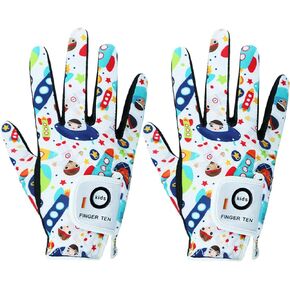 FINGER TEN Kids Golf Gloves Boys Girls Left Right Hand Breathable Value 2 Pack Gift Set for Junior Youth Toddler White Black Green