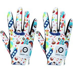 FINGER TEN Kids Golf Gloves Boys Girls Left Right Hand Breathable Value 2 Pack Gift Set for Junior Youth Toddler White Black Green