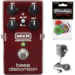 Briskdrop MXR M85 Bass Distortion Pedal Bundle with Dunlop ECB003 Power Supply and Dunlop Variety Pick Pack(M85bundle2)