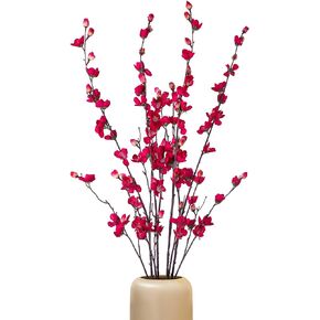Artificial Faux Plants Flowers Indoor Spring Summer Decor, 4 Bundles Fake Silk Plum Blossom,Faux Silk Cherry Blossom Branches for Wedding Party Hotel Home Decor, Vase Not Included(Pink).
