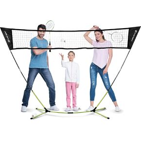 E-Jet Badminton Net Rackets Shuttlecocks Combo Set - Portable & Instant Setup (Backyard Fun, Beach Park Picnic Outdoor Games), Green, 5.1 x 7.8Ft (EOB727402021)
