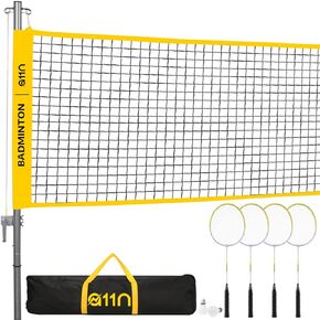 A11N Outdoor Badminton Set - Includes Anti-Sag Net, 4 Rackets, 2 Shuttlecocks, and Carrying Bag - for Backyard, Beach, and Park