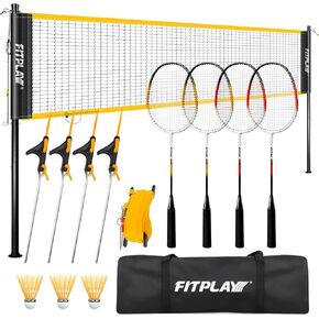 مجموعة كرة الريشة للفناء الخلفي، شبكة كرة الريشة المحمولة مع 4 مضارب كرة الريشة، 3 مضارب كرة الريشة، خط حدودي وحقيبة حمل مقاومة للماء 600D للحديقة والشاطئ والخارج in Kuwait
