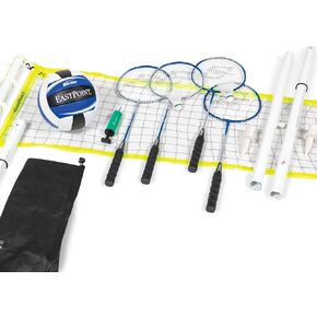 EastPoint Sports 2-in-1 Volleyball and Badminton Set - Adjustable Height Net Set - Includes 4 Rackets, 2 Shuttlecocks, and 1 Volleyball