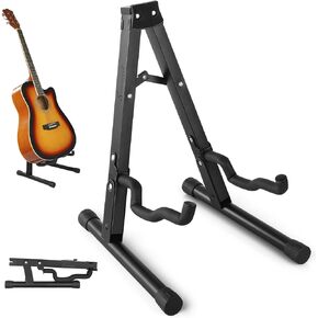 Sovvid Adjustable Wooden Guitar Stand, Single Folding A-Frame Electric Acoustic Guitar Stand Floor with Non-Slip Rubber and Soft Foam Arms, Portable Holder for Bass, Ukulele, Banjo, Mandolin