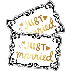 Iconikal Decorative Car Magnet for Honeymoon or Wedding, Just Married, 14 x 9.5-Inch, 2-Pack