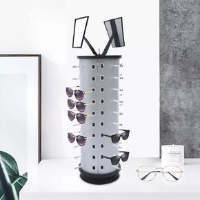 YIYIBYUS 360 Rotating Sunglass Display Rack 44 Pairs Glass Holder Standing with Mirror,Sunglass Eye Glass Display Rack Counter Stand Organizer (Round)