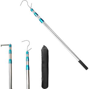 6.5Ft Truck Bed Cargo, Heavy Duty Pickup Cargo Grabber Reach Retriever Tool with Storage Bag, Telescoping Truck Bed Grabber Pole with 2-Style Hooks, Blue