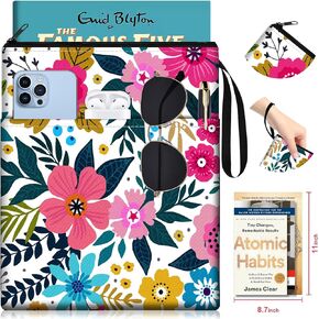 Slohif Book Sleeve Pouch Book Cover Protector with Zipper Cute Book Beau Booksleeve Small Large Floral Pouches for Paperback HardBook Cover Reading Accessories for Students Women Readers