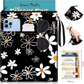 Slohif Book Sleeve Pouch Book Cover Protector with Zipper Cute Book Beau Booksleeve Small Large Floral Pouches for Paperback HardBook Cover Reading Accessories for Students Women Readers