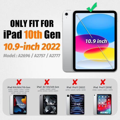حافظة SEYMAC لجهاز iPad من الجيل العاشر مقاس 10.9 بوصة 2022، حماية من السقوط لكامل الجسم مع حامل قلم واقي للشاشة [حزام يد/حامل يدور 360 درجة] (أسود) in Saudi Arabia